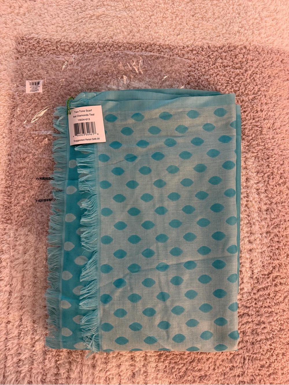 NWT Vera Bradley Two-Tone Scarf Ikat Diamonds Teal Retired $48 - Picture 1 of 2